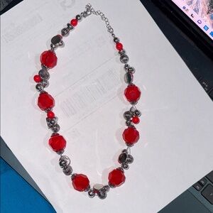 Elegant Red and Silver Beaded Necklace